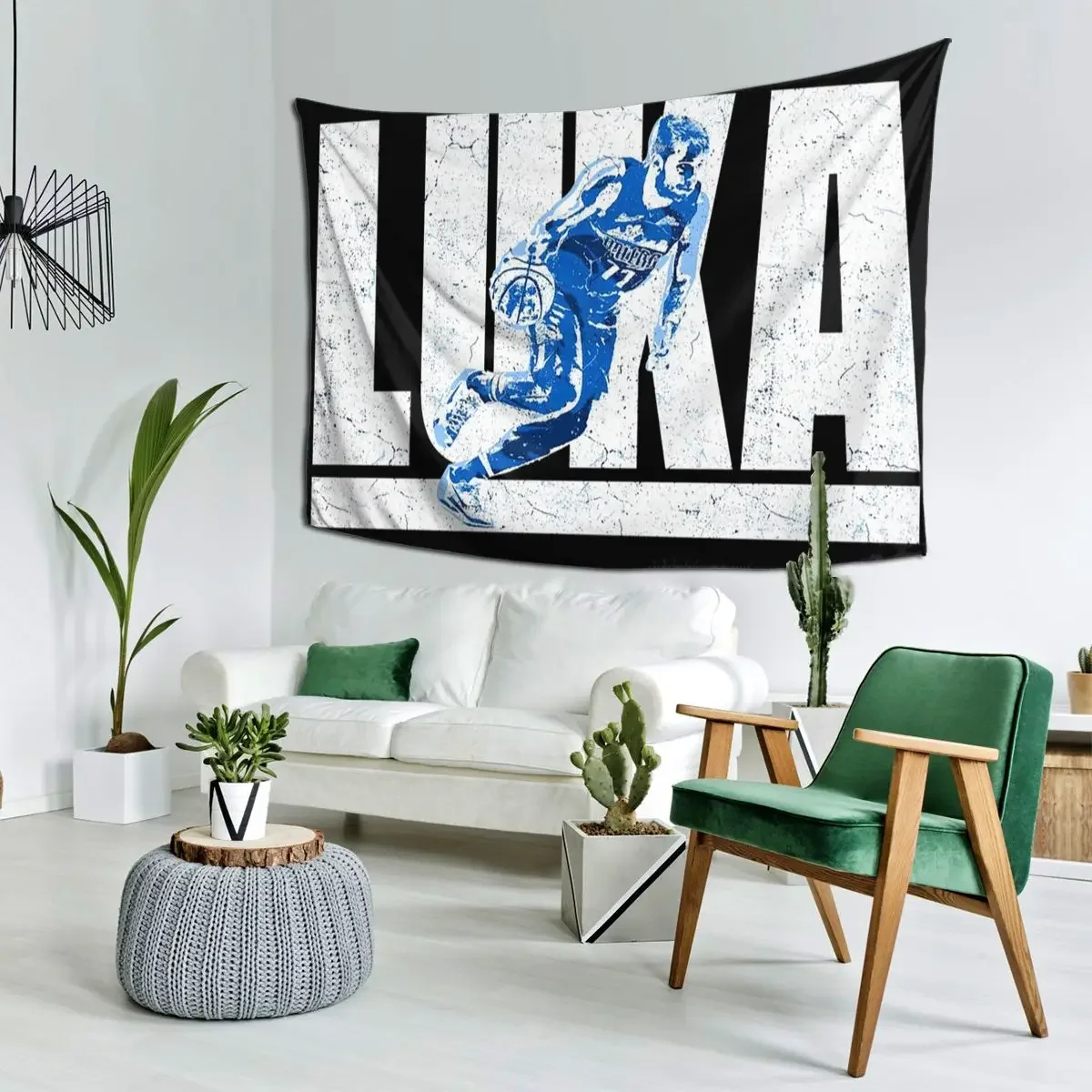 Luka Doncic Distressed Logo Design With Silhouette Tapestry Hippie Wall Hanging Home Decor Tapestries for Room Bedroom Dorm Room