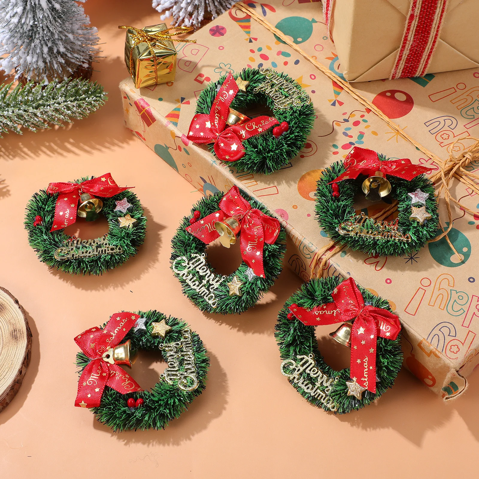 

12Pcs Mini Bow Bell Wreaths Christmas Decorations Small Hanging Ornaments Xmas Tree Decor Elegant Garland Mini Wreaths