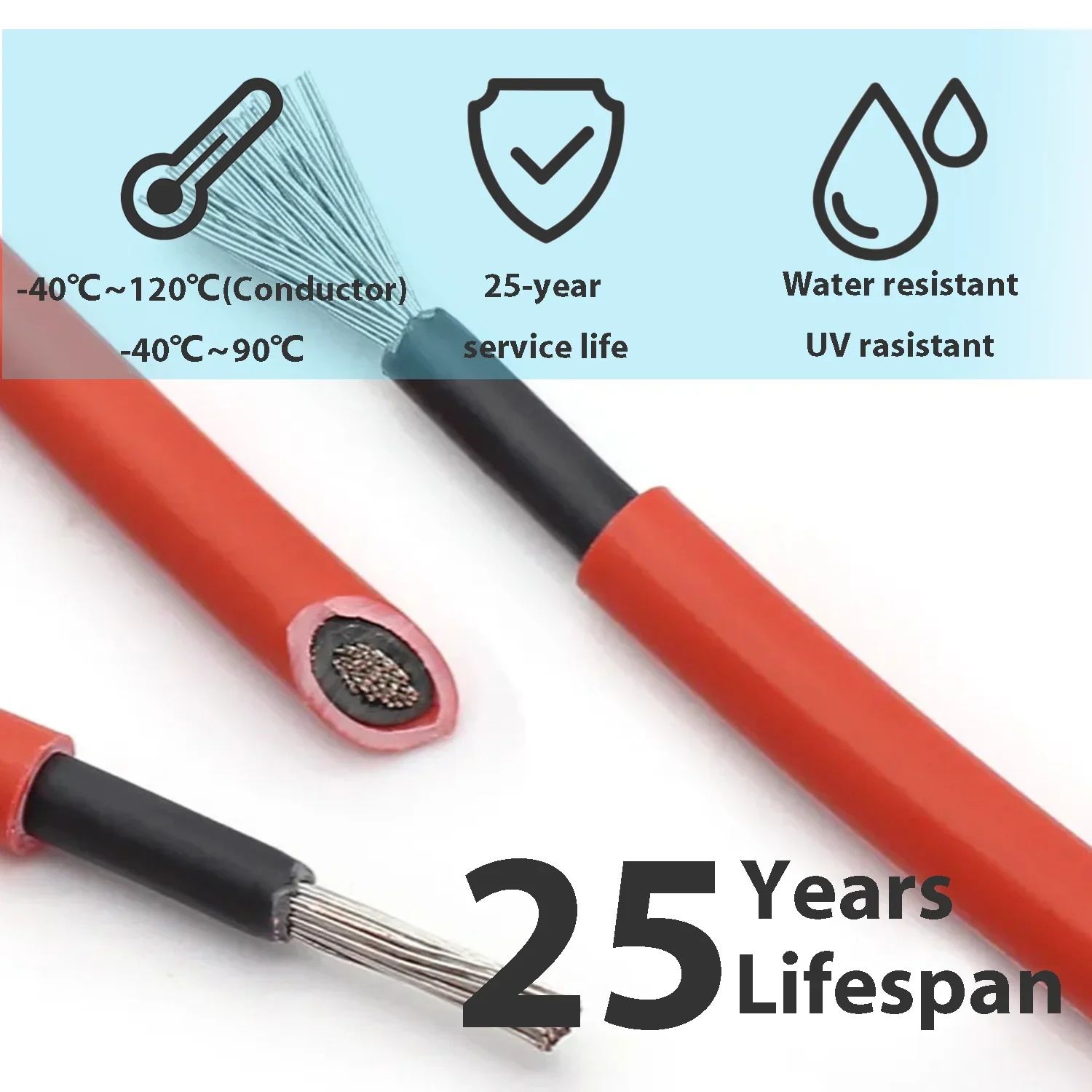 200m 6mm2 Solar Cable Red or Black PV Cable Wire Copper Conductor XLPE Jacket TUV Certifiction EU US Solar PV cable