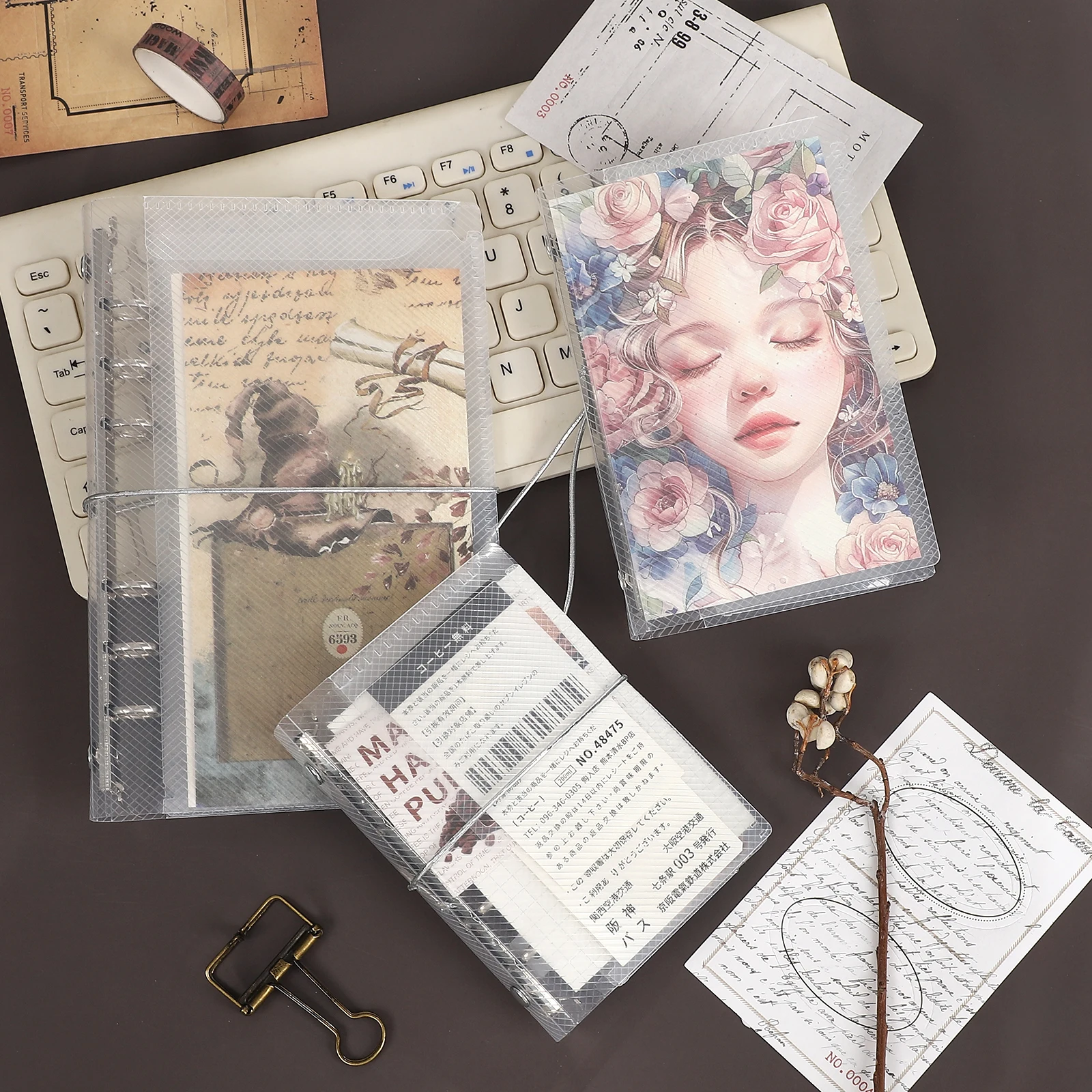Twill PP Three-fold Loose Leaf Notebook Case Transparent Manual Storage Shell Creative DIY Journal Material Collage Stationery