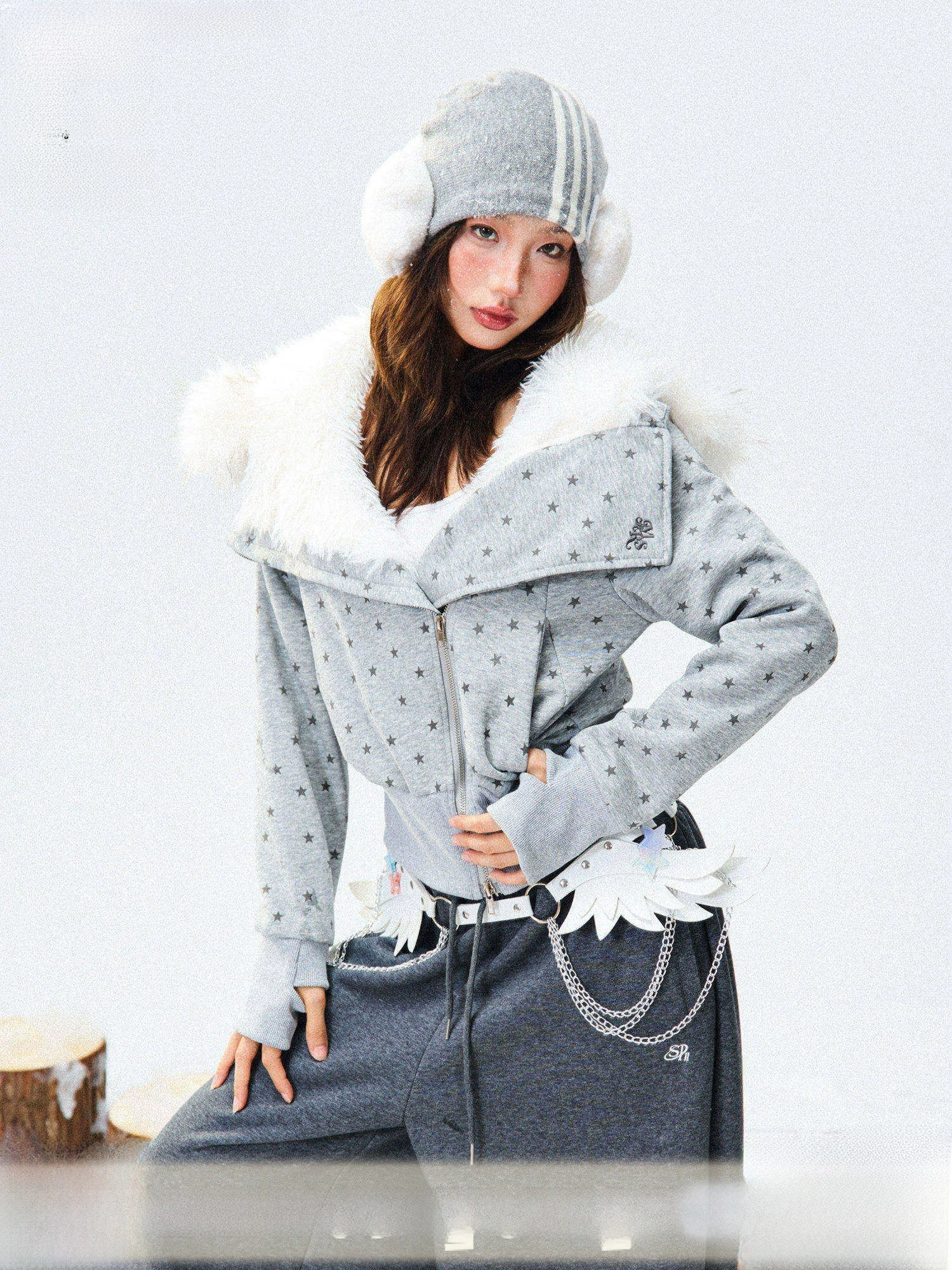 

Young Stage American Sle Fce Lined Hoodie Jaet Women Winter Plu Inner ort Top Star Print Casual Streetwear