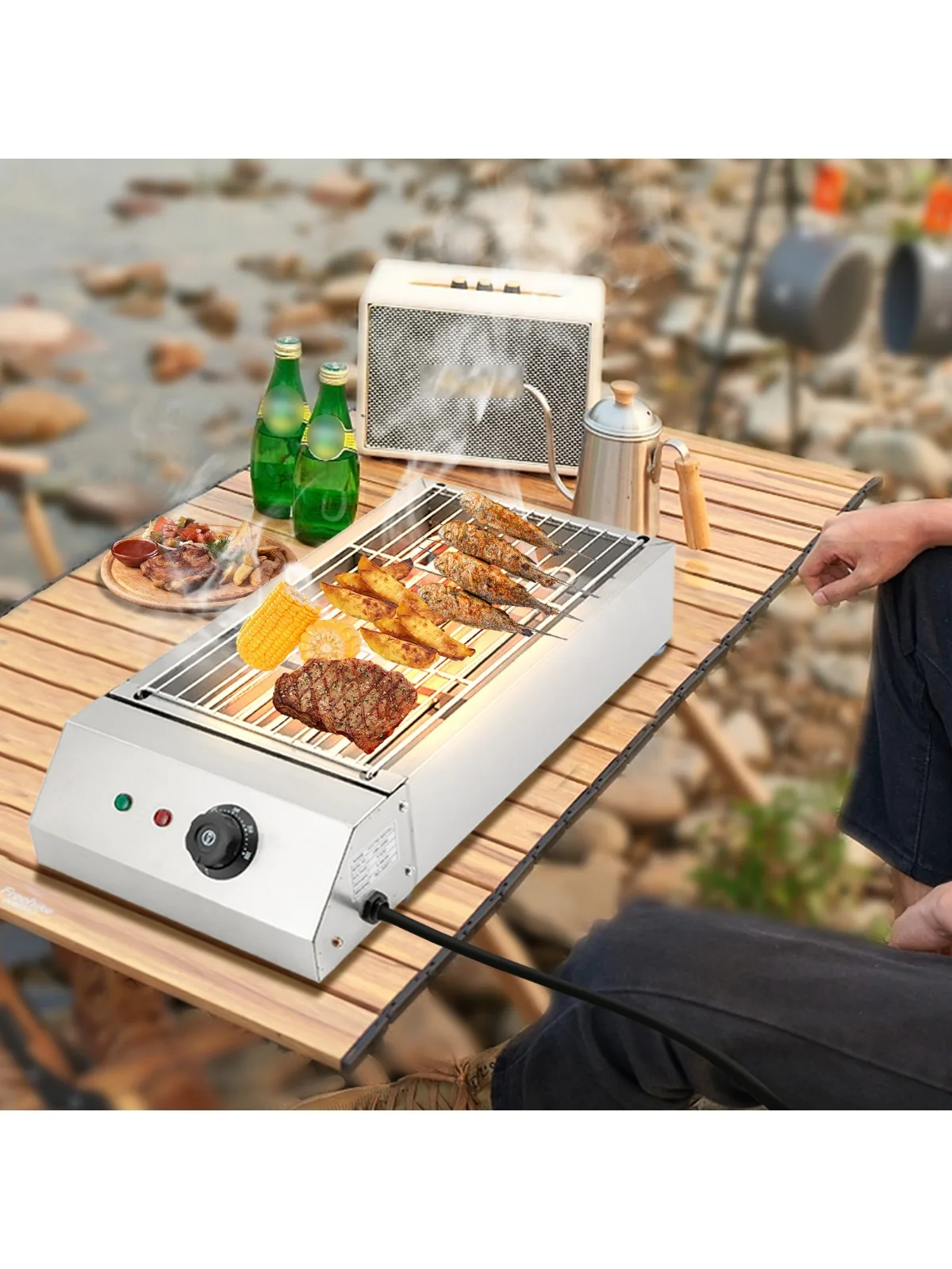 

Portable Stainless Steel BBQ Grill with Non-stick Removable Griddle Plate Temperature Control for Domestic or Commercial Use
