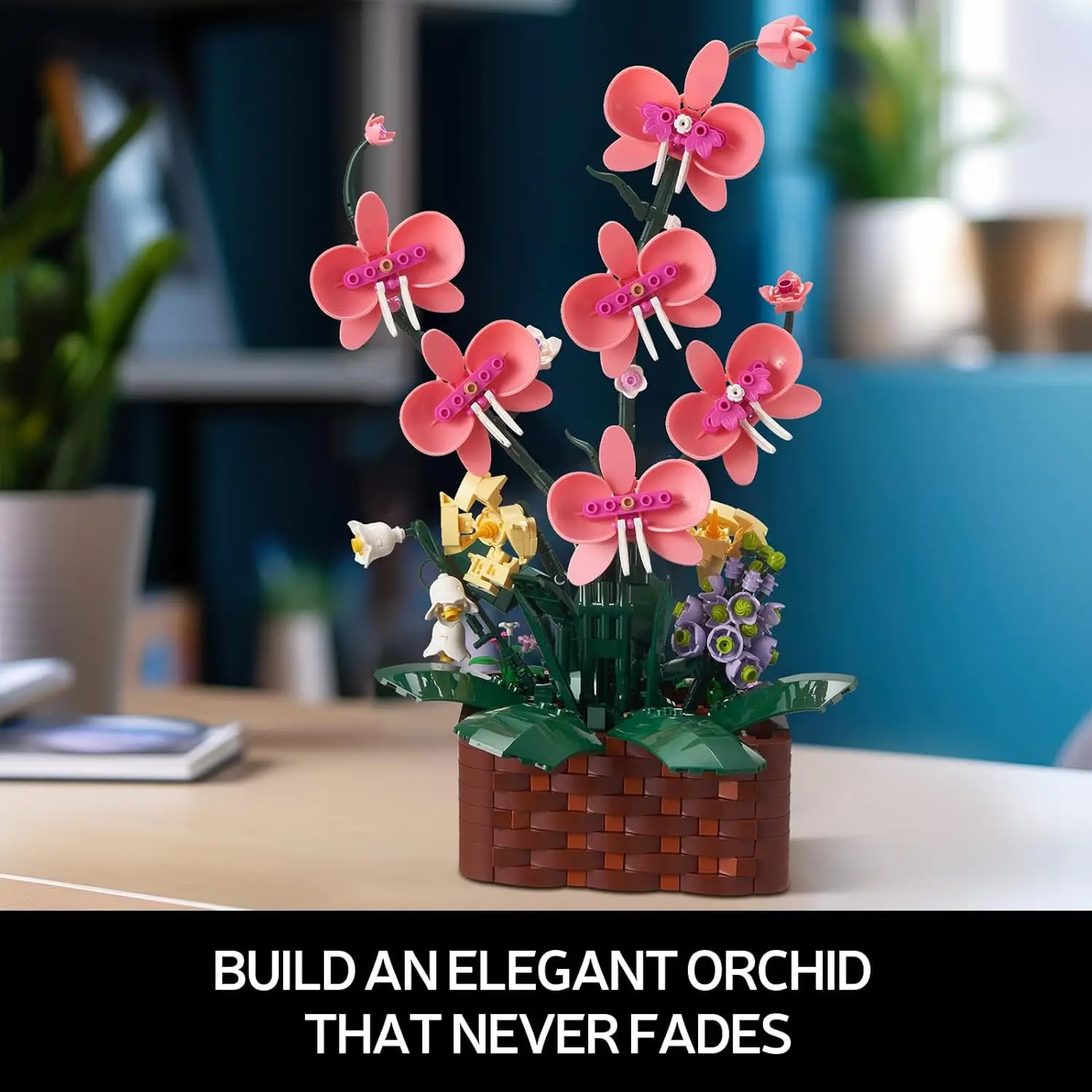 Orchid Blooms Building Blocks - DIY Orchid Planter Set, Educational Desk Decor for Girls' Creative Fun