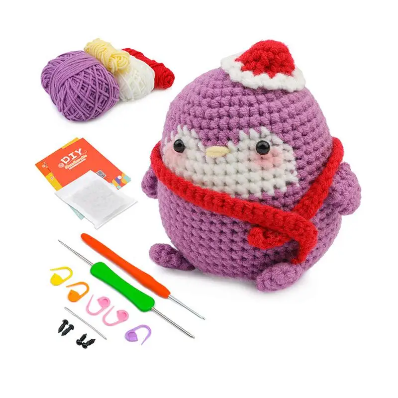 Crochet Set For Beginners DIY Penguin Knit Set Craft Kits For Adults With Step-By-Step Video Tutorials Christmas Holiday Birthda