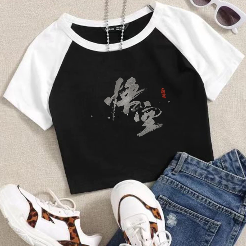 Black Myth WUKONG Girls O-Neck Casual Women Crop Shirts