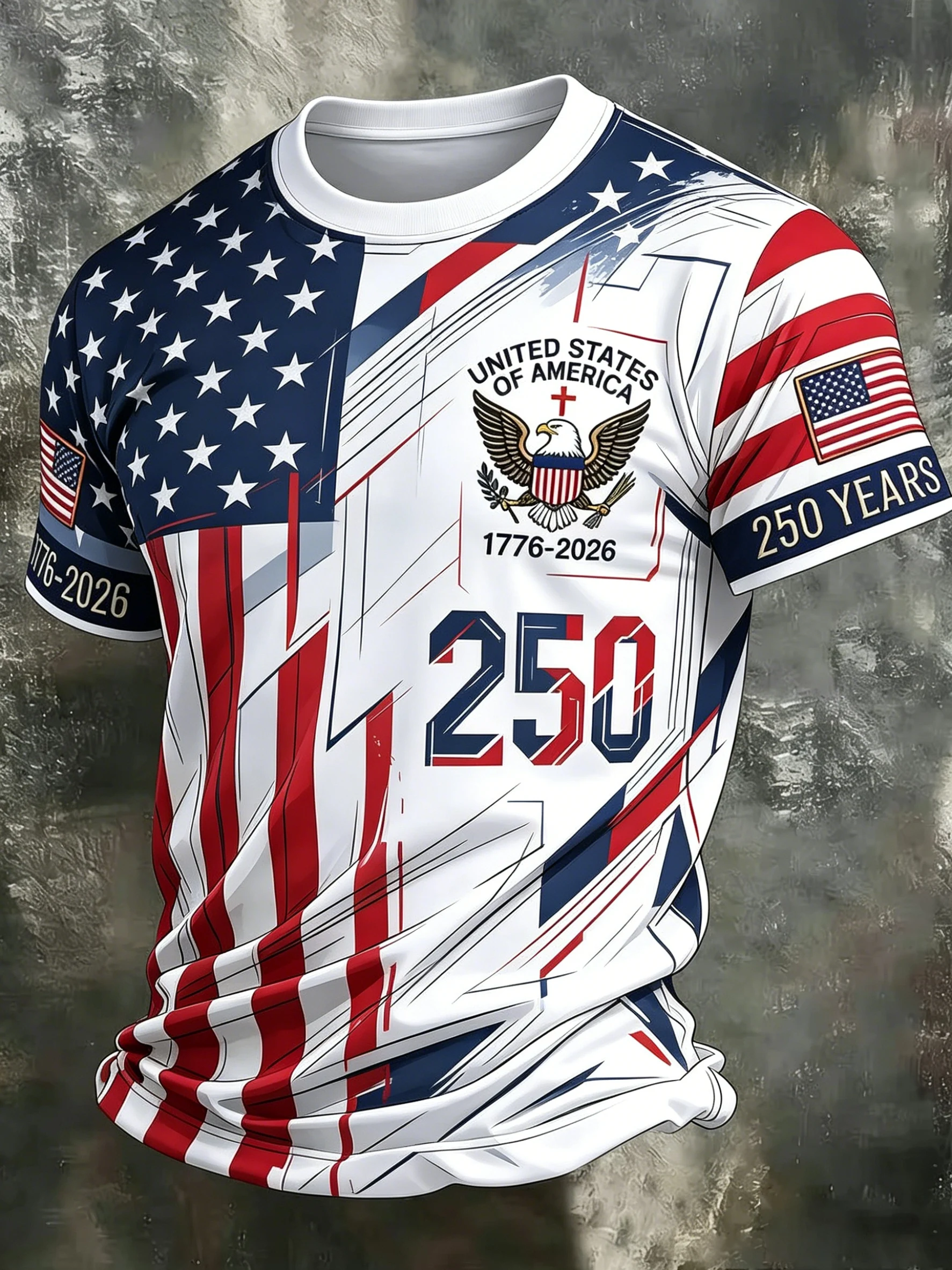 Image of Celebrate USA 250th Soft All Season Kurzarm-T-Shirts für Herren und Damen, Kunstmuster-Druck, für den täglichen Gebrauch, für Reisen, Outdoor, atmungsaktiv, lässige Oberteile