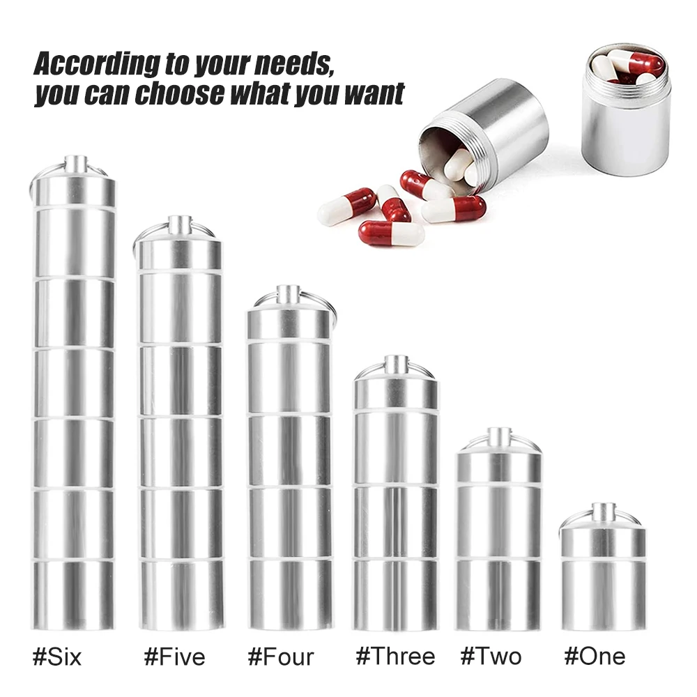 1Pcs Small Portable Pill Box Keychain, Aluminium Alloy Mini Pill Organizer Case Container for Purse,Waterproof Metal Pill Holder