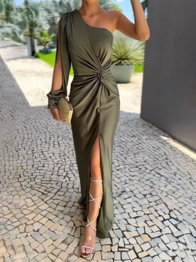

Elegant Sexy Off Shoulder Dress For Women Fashion Diagonal Collar Sleeveless Package Hip Dresses Robe Femme Formal Evening Party