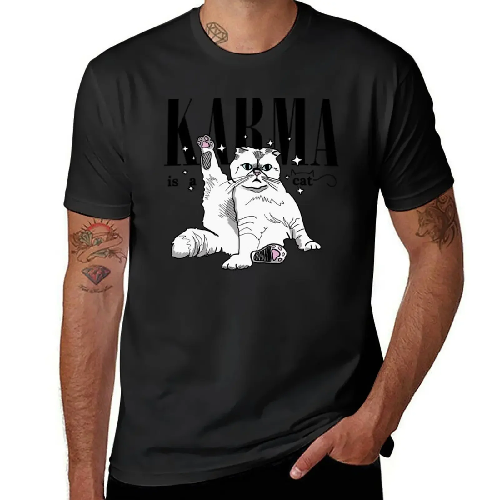 Karma is a cat purring in my lap cause it loves me Sticker T-Shirt man t shirt boys animal print mens big and tall t shirts