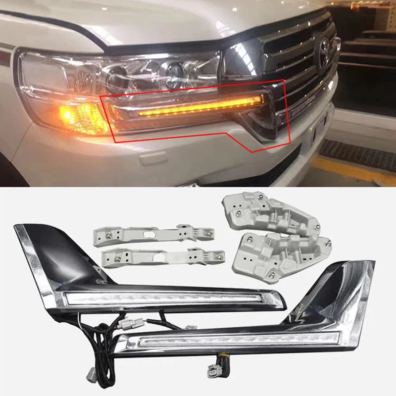 

Chrome Front Grille LED Dynamic Turn Signal Light Daytime running lights For Toyota Land Cruiser 200 FJ200 LC200 2016- 2019 2020