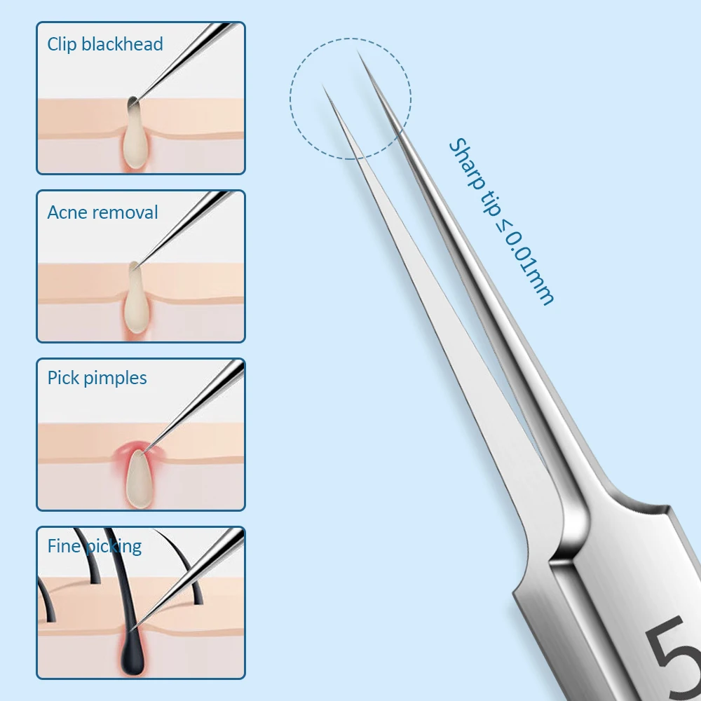 3 SZT. Ultra Cienkie Pęsety Nr 5 do Usuwania Pryszczy, Wągrów, Specjalne Narzędzie do Salonów Kosmetycznych, Skrobanie, Zamykanie Porów, Igła do Trądziku, Narzędzie do Usuwania Uszkodzeń