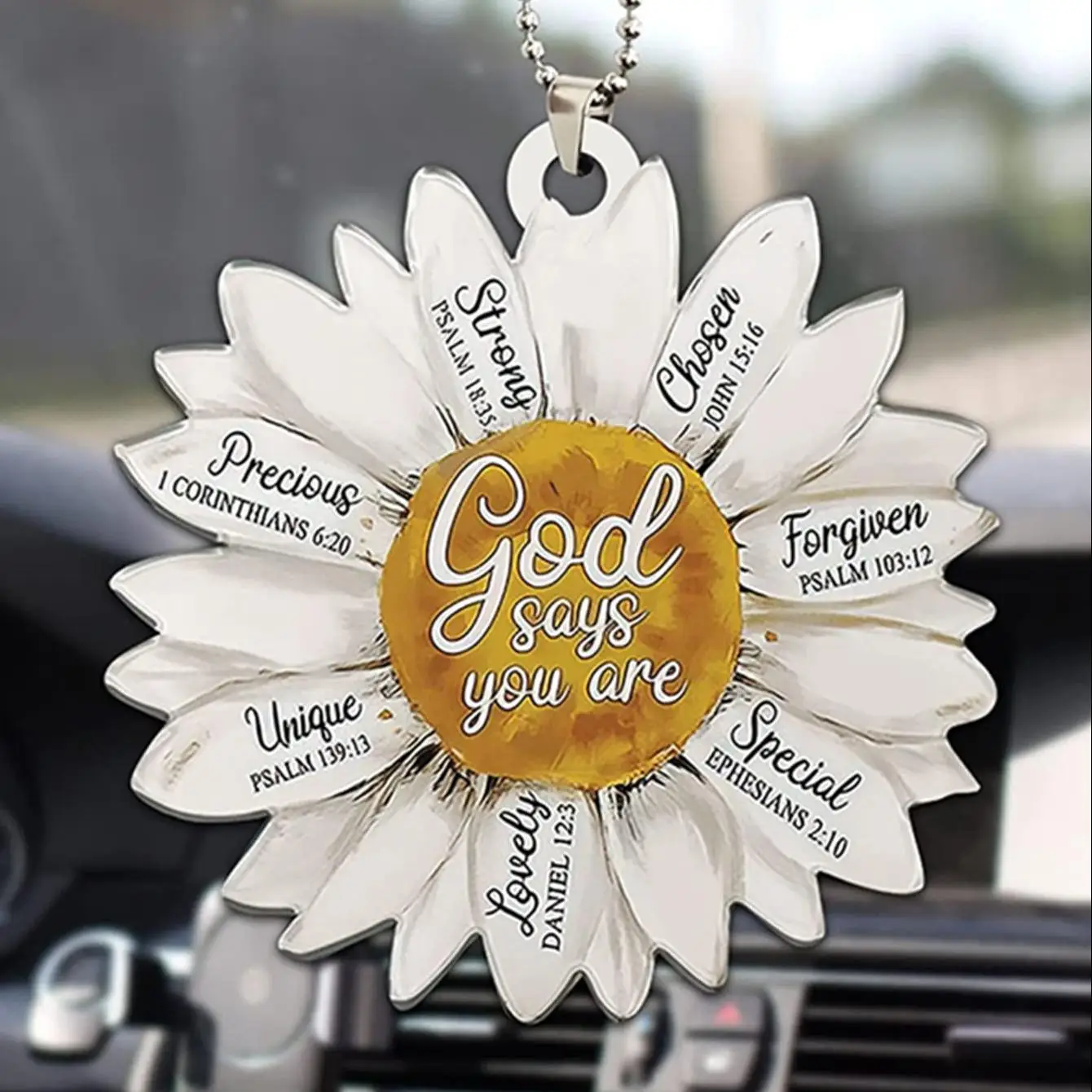 

1pc Car Rearview Mirror Pendant Sunflower Acrylic Dangle Keychain Backpack Ornament Car Accessroies