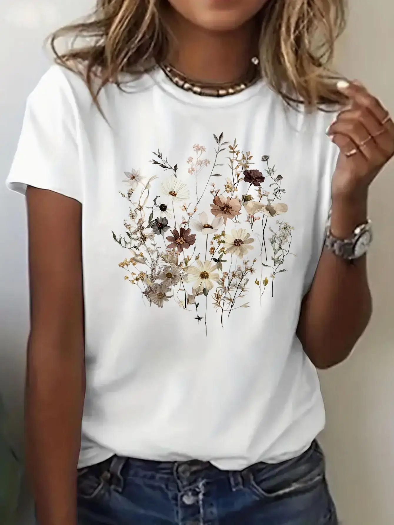 Crew Neck T-Shirt Fashionable Womens Print Women's Harajuku Short Sleeve Casual Women's Clothing Street Tees Aesthetic Tops