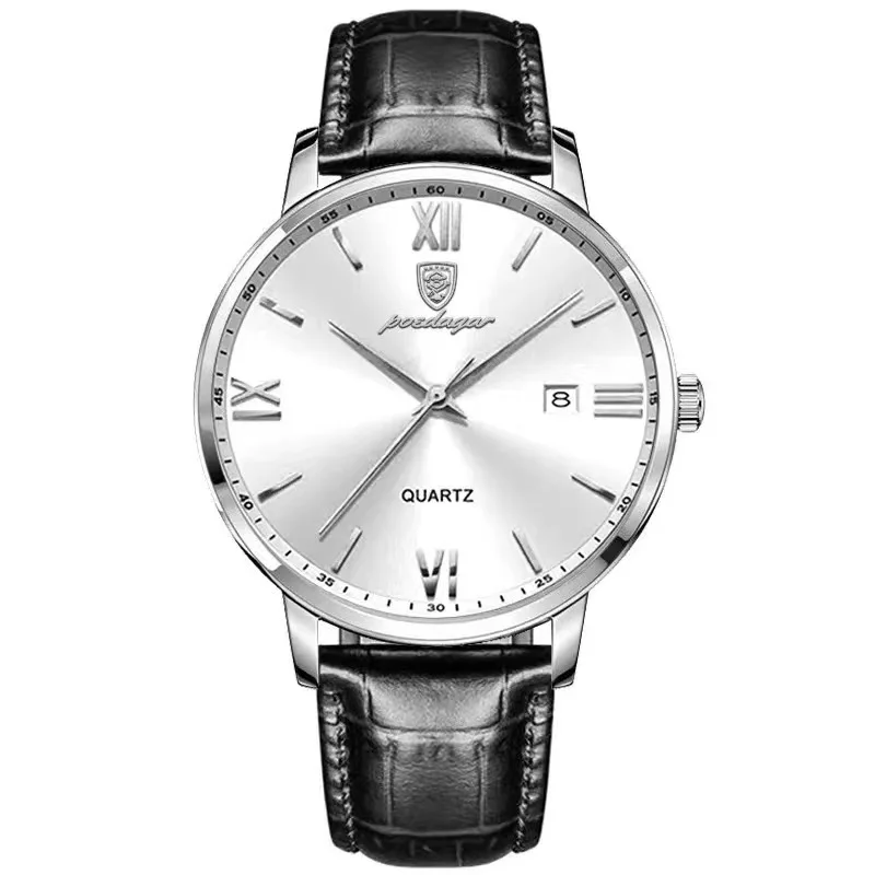 POEDAGAR Luxury Business Man Wristwatch Luminous Waterproof Date Leather Men's Watch Fashion Quartz Watches For Men Reloj Hombre image 3