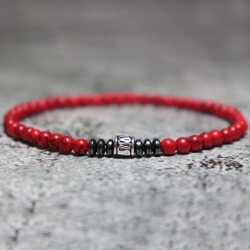 Mens Bracelets 4mm Small Beaded Skull Braslet Natural Hematite Stone Braclet Homme Cross Brazalete Present For Boyfriend Pulsera