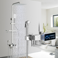 ULGKSD Thermostatic Shower Set Faucet For Full Bathroom Rainfall Mixer Tap LCD Digital Display Faucets Set 4 Ways Shower Systems
