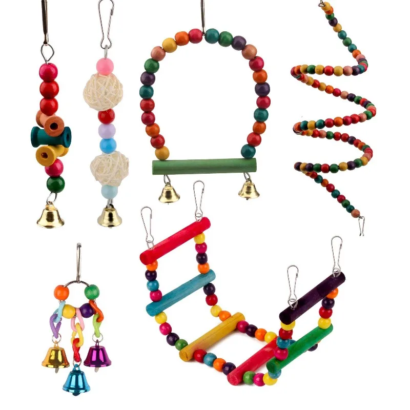 Parrot Gnawing Toys, Bird Toys, Ladder Soft Ladder Swing, Simple Bell String 6-piece Set