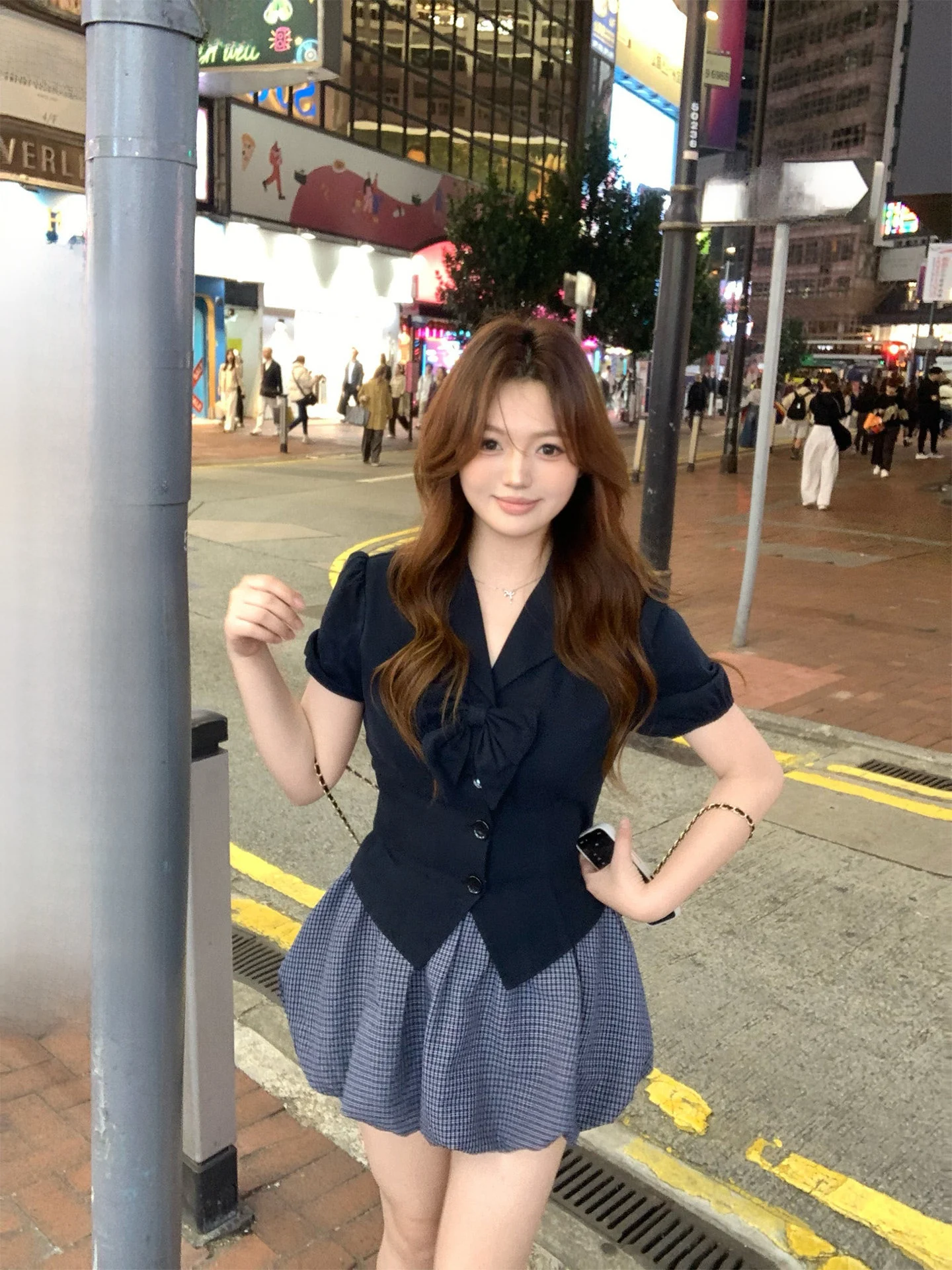 

Spring Summer Plaid Bloomer Halveset Short Sleeve Bubble Sleeve Casual Style plus Size Women's Fashion Set Korean Style