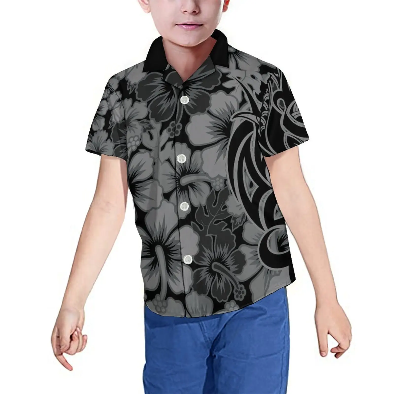 Samoa Jongens Print Shirt Hawaii Island Kidspak Passend Polynesische Meisje Halter Enkellengte Jurken