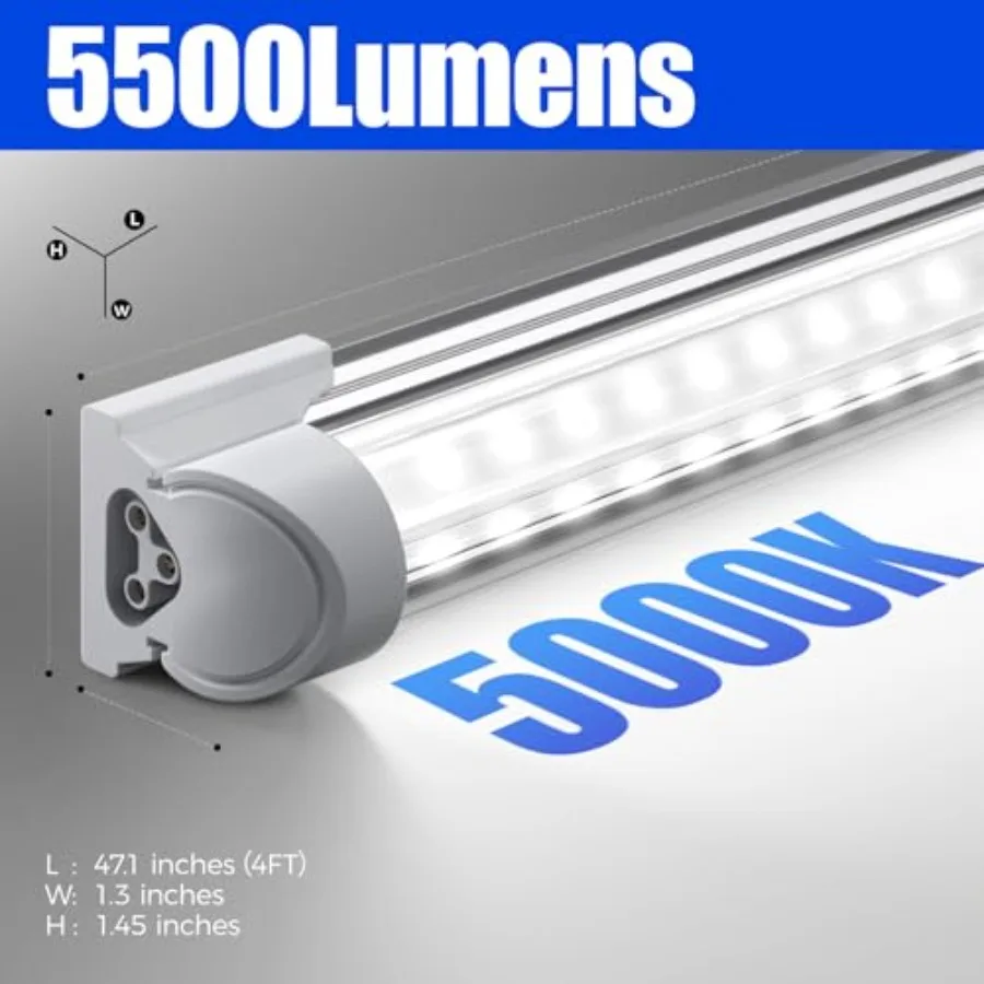 LED Shop Lights, 40W 5500LM, 4Feet Integrated Fixture, V Shape, T8 Light Tube, Daylight White, Clear Cover, High Output, LED Sh - view 2
