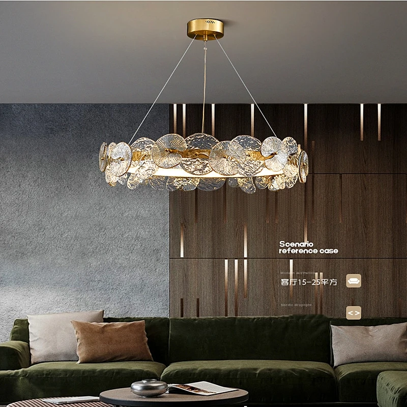 Nordic Post-modern Water Lily Glass Chandelier LED Creative Dimming Pendant Light for Dining Room Study Living Room Decor Light