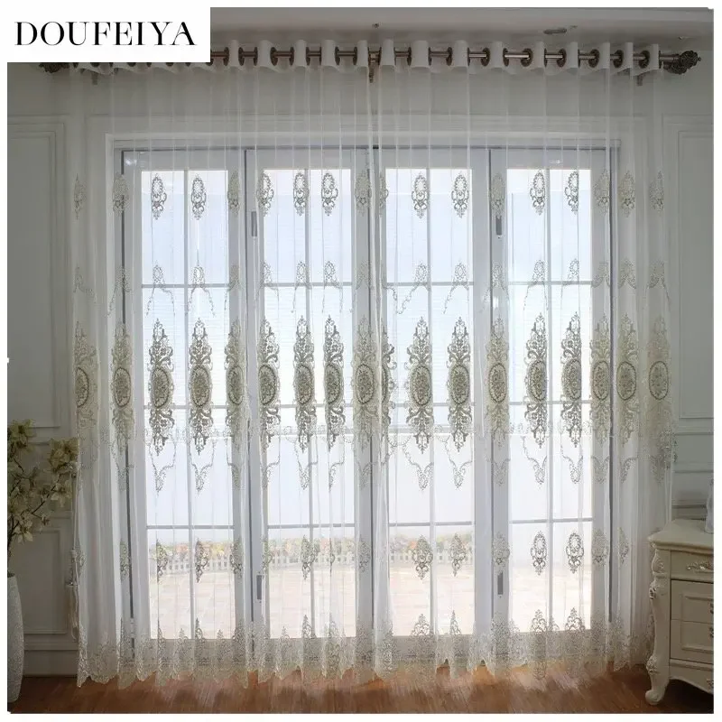 Luxurious Euro Style Tulle Embroidery Flower Indoor Decorative Window Sheer Curtain For Living Room Bedroom Home Decor T318#4