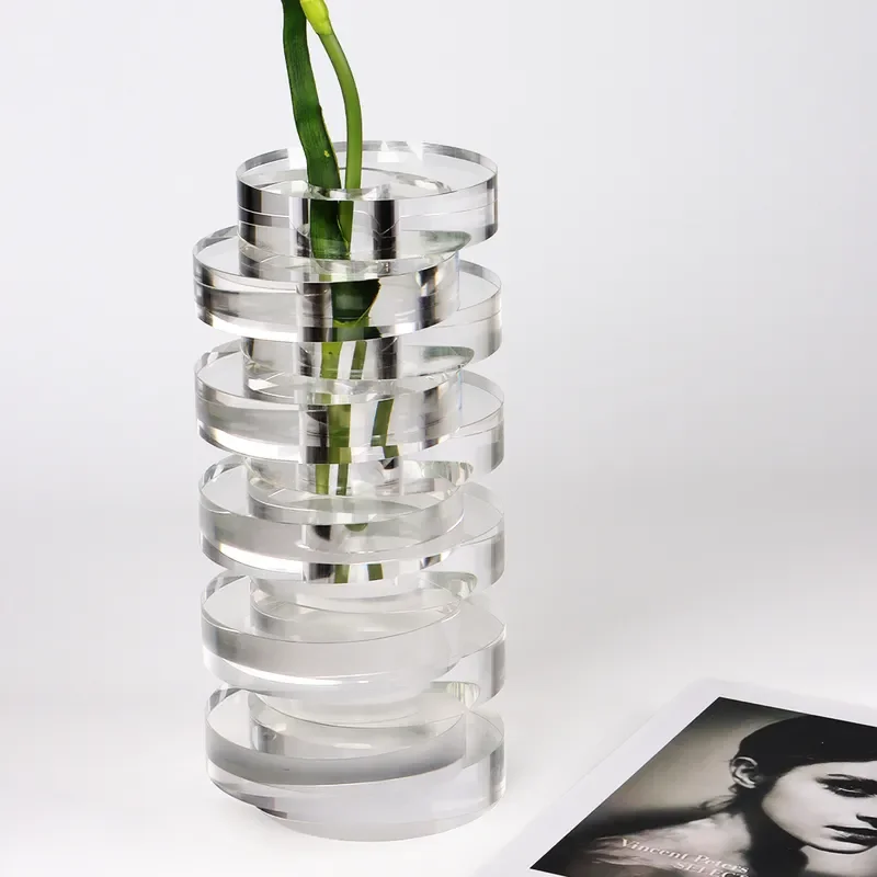 Luxury Clear Crystal Glass Vase for Dried Flowers Modern Home Decor Ornament for Living Room Hotel Lobby Office Centerpiece