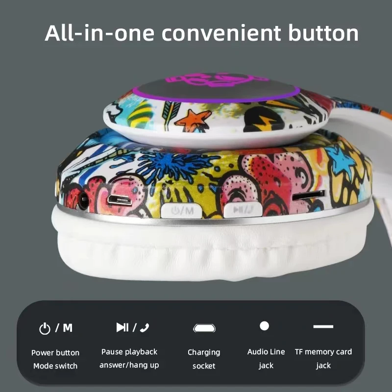 Presentes de natal sem fio bluetooth fones de ouvido graffiti design em microfone redução ruído fone alta fidelidade graves profundos