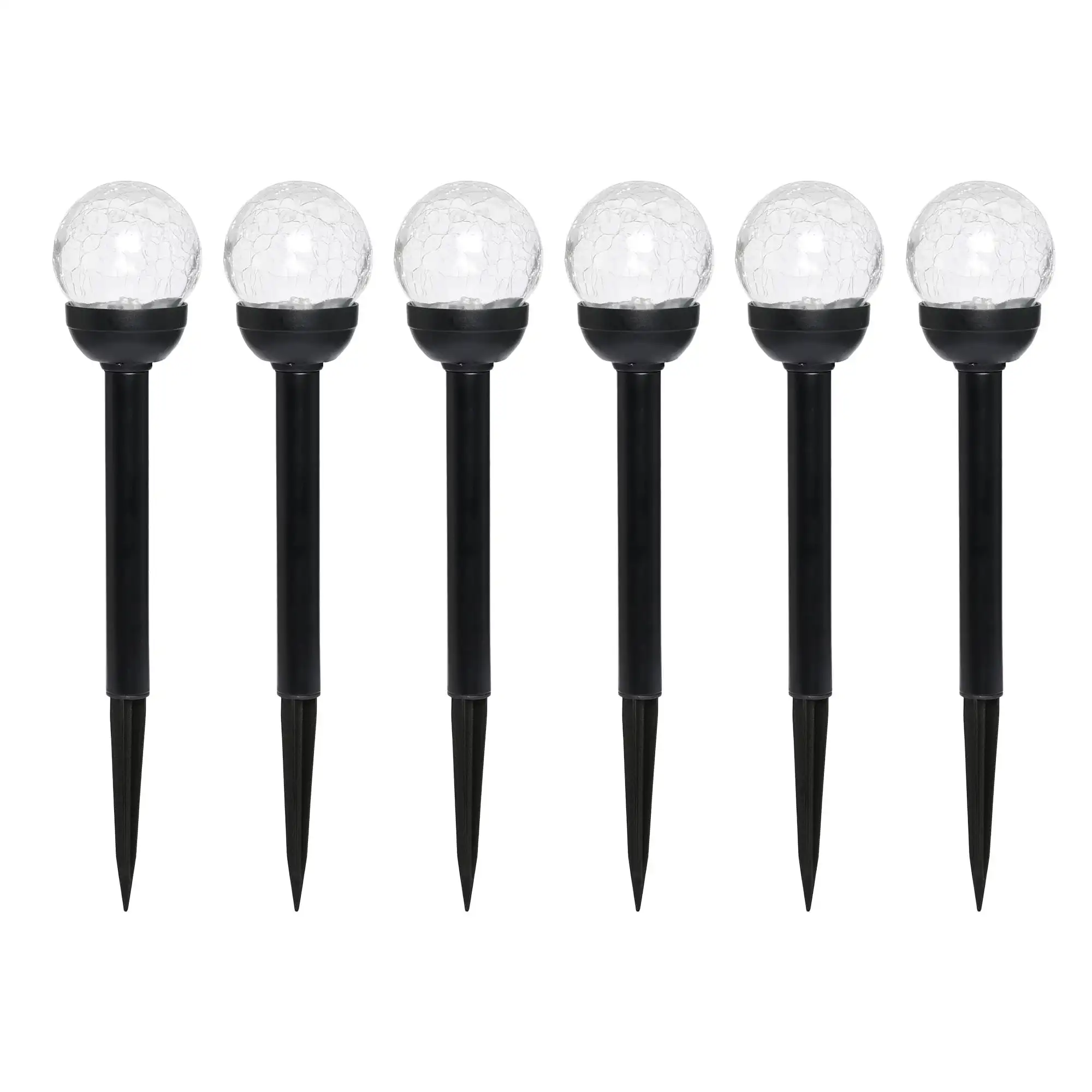 Solar Powered Black LED Landscape Crackle Glass Ball Path Light, 3 Lumens, 6 Pack