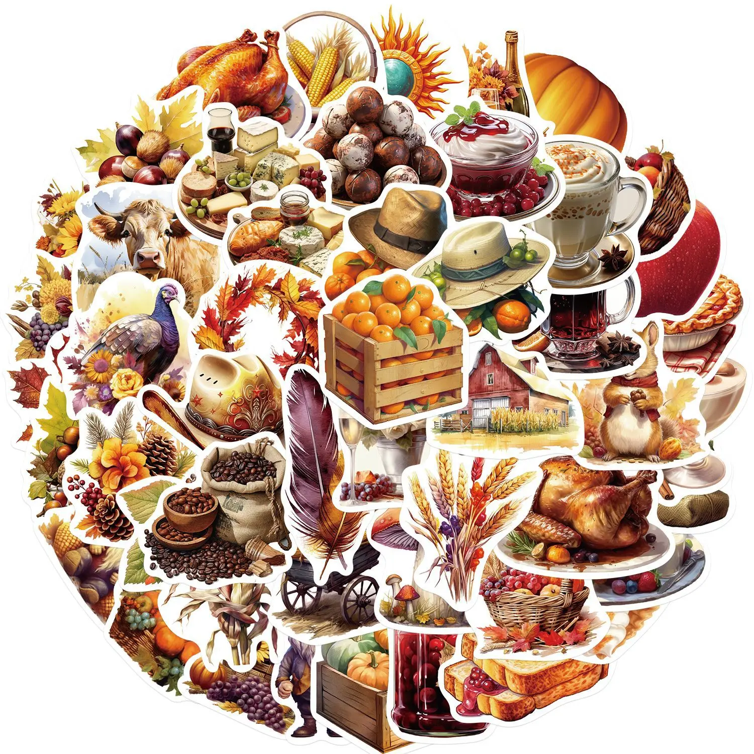 10/30/50PCS Cartoon Vintage Thanksgiving Autumn Harvest Stickers For DIY Travel Luggage Fridge Laptop Graffiti Sticker Kid Decal