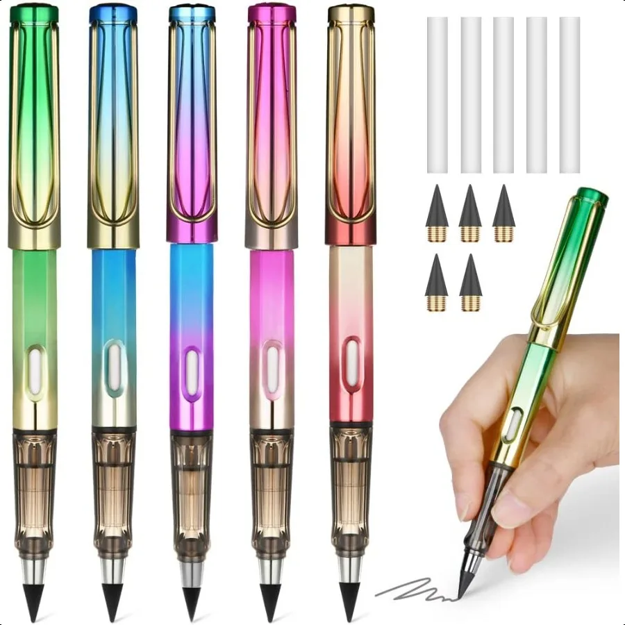 

Inkl Pencil with Eraser 5 Sets Infinity Pencil Reusable with Extra 5 Eraser 5 Replaceable Nibs for Home Office School Writing D