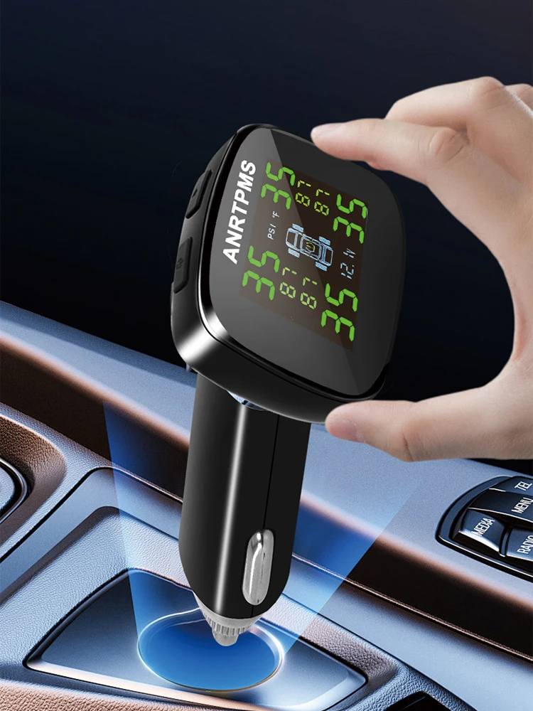 ACCEO TPMS Système de surveillance de la pression des pneus avec capteurs internes et externes 4 capteurs Allume-cigare Alarme de sécurité automatique