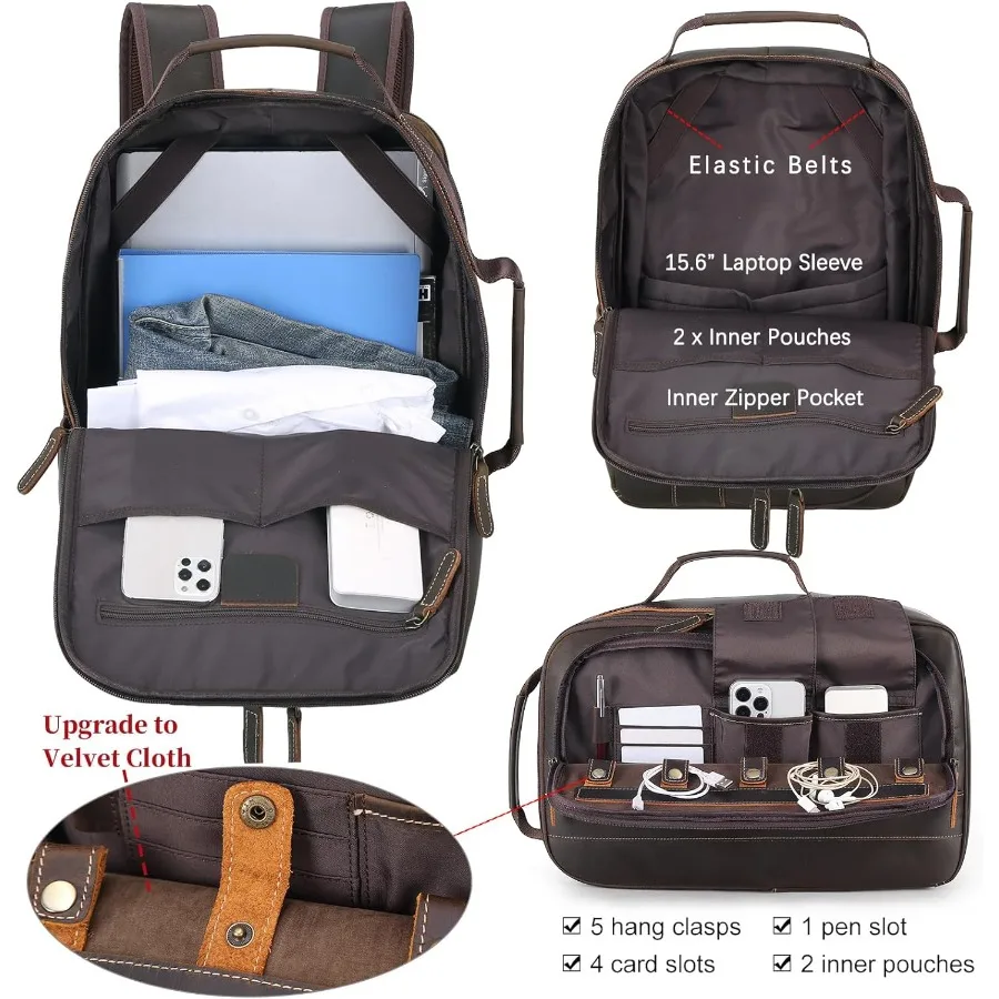 حقيبة ظهر للكمبيوتر المحمول مقاس 15.6 بوصة من Masa Kawa للرجال حقيبة ظهر قابلة للتحويل قابلة للتوسيع حقيبة ظهر كلاسيكية للعمل والسفر #5