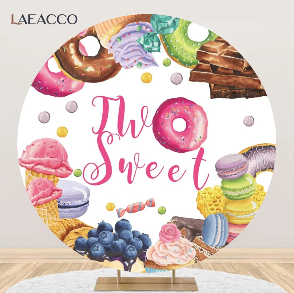 Ice Cream Candy Cake Kids Birthday Round Background Macaron Donut Pastry Party Baby Shower Portrait Photography Backdrop Cover