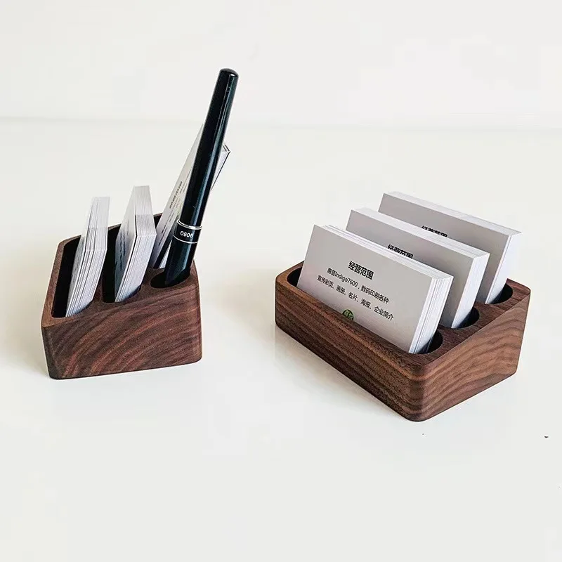 木製名刺ホルダーオーガナイザー、オフィスデスクディスプレイスタンド、メモカウンターアクセサリー、卓上棚、ホームストレージ