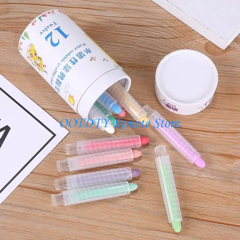 Tiza lavable para acera con soporte para tiza, bolígrafo tiza colorido para pizarras, dibujo y escritura aire libre, 12