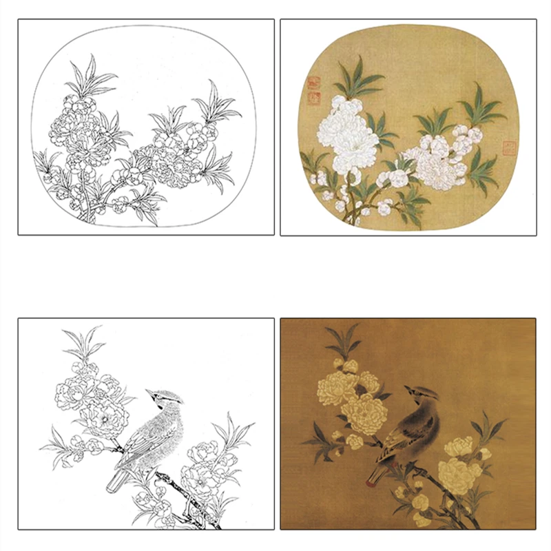 Song Dynasty Meticulous Painting Drawing Manuscript Chinese Drawing Line Draft for Round Fan Ripe Xuan Paper Coloring Manuscript