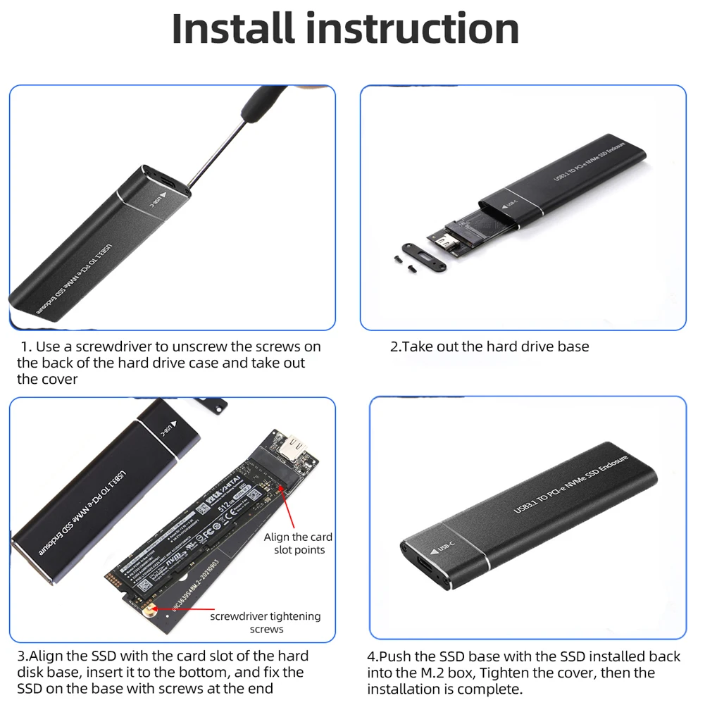 솔리드 메탈 외장 하드 디스크 케이스 노트북 휴대폰, M2 SSD 케이스, USB3.1 M.2 SATA SSD 인클로저 박스, M.2-USB C타입 3.1 SSD 어댑터,M2 SSD Case USB3.1 M.2 SATA SSD Enclosure Box M.2 to USB Type C 3.1 SSD Adapter Solid Metal External Hard Disk Case Laptop