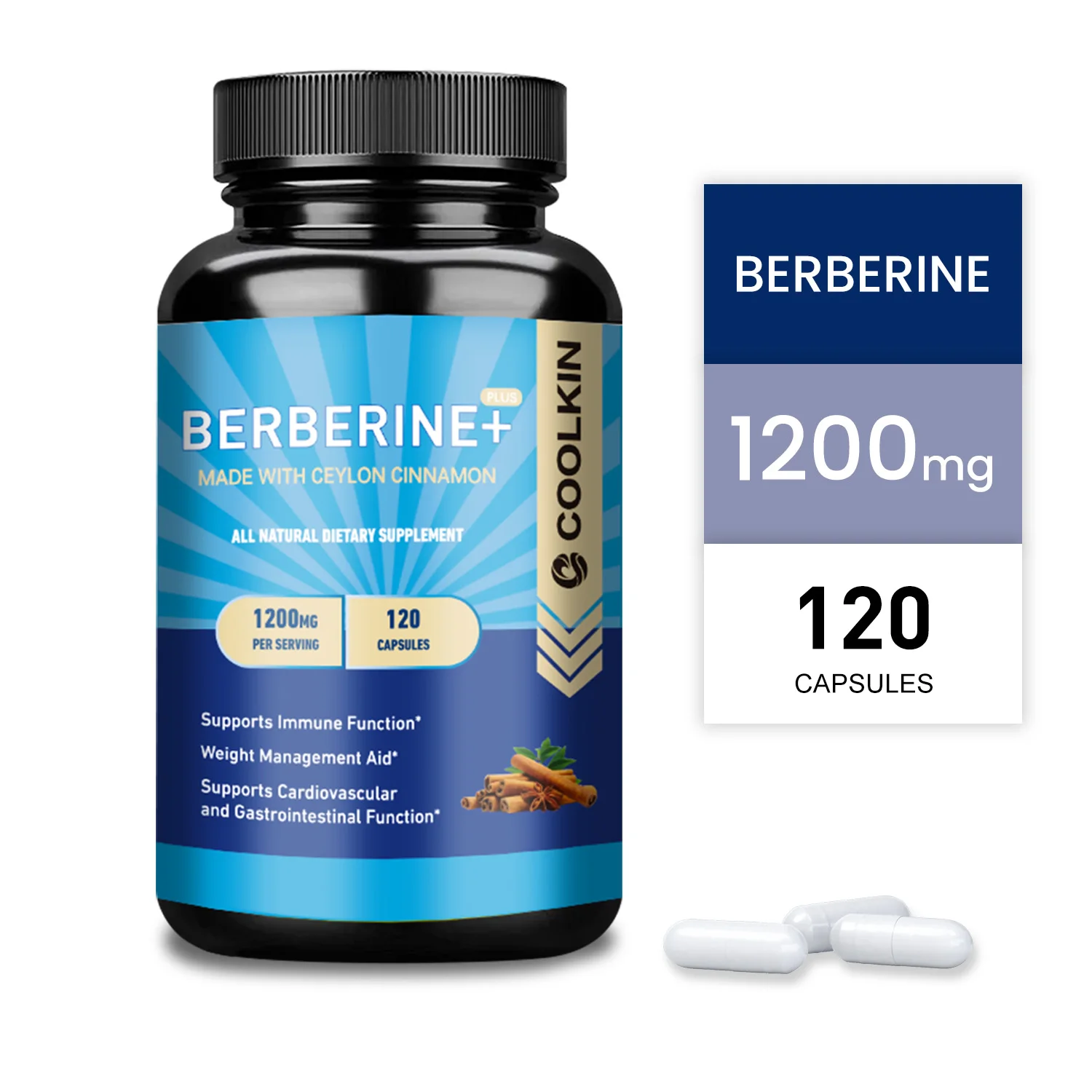 Berberine - with Ceylon Cinnamon, Heart and Digestive Health, Non-GMO