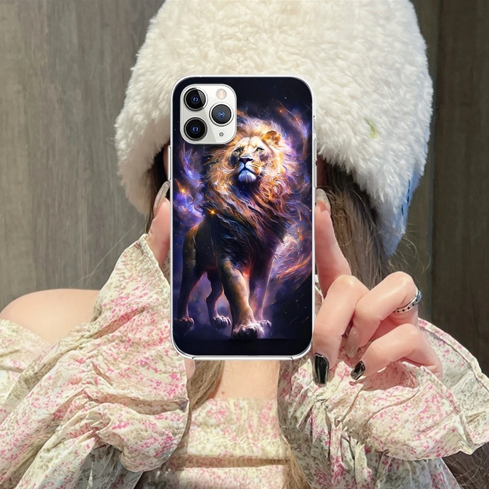 Lion PaintingLuxury Mobile Cell Phone Case for iPhone 15 14 13 12 11 X XR XS 8 Pro Max Plus Mini Clear Transparent Cover Shell