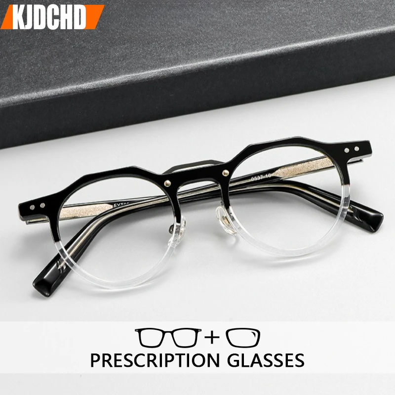 dsnietp-ヴィンテージ手作りアセテート老眼鏡男性フォトクロミック処方抗青色光メガネ近視小さな眼鏡