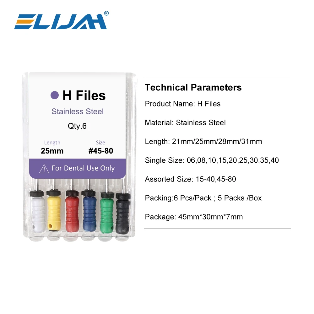ELIJAH 5Box Dental Endo Root Canal Treatment Stainless Steel H Files 21/25/28/31mm Assorted Root Canal Treatment Dentistry Tools