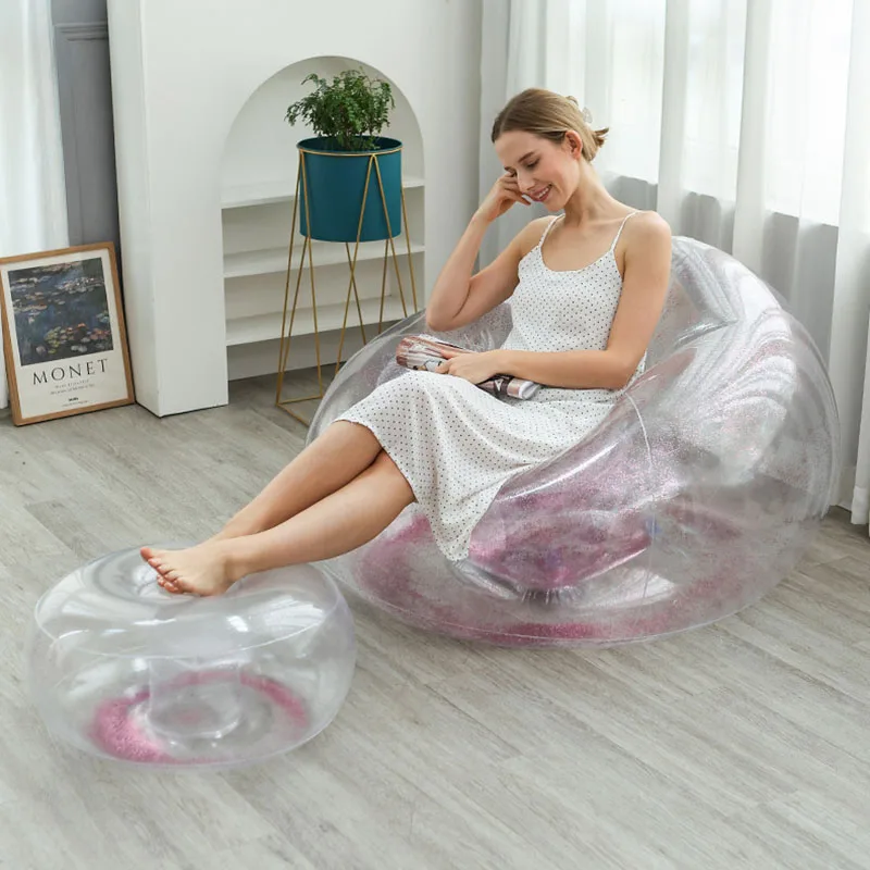 

1set Inflatable transparent film sofa combination, sequin home pvc convenient seat home sofa combination folding casual portable