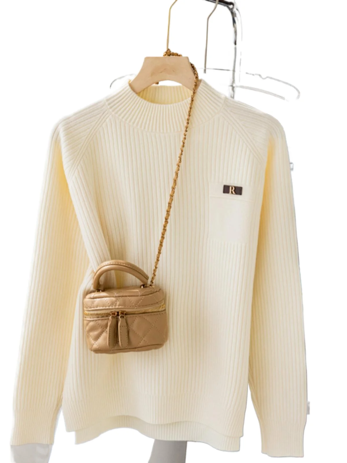 

Loose Mock Neck Knitted Sweater Women's Autumn Winter Long Sleeved Versatile Solid Bottoming Shirt Korean Casual Pullover