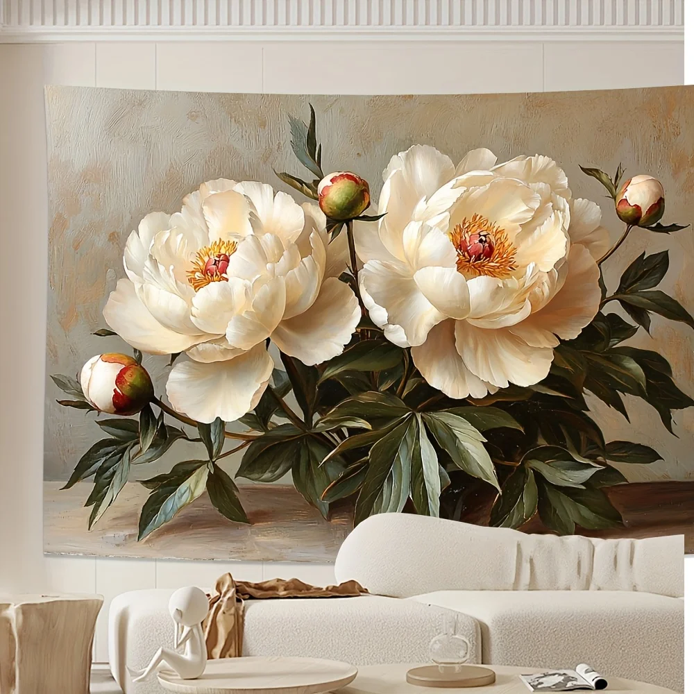 قطعة واحدة من نسيج طباعة الفاوانيا البيضاء، قماش بوليستر، قابل للغسل في الغسالة، مناسب لتزيين غرفة النوم وغرفة المعيشة. #5