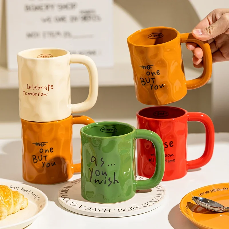 English Letter Printed Mug Home Drinking Cup Especially Beautiful Cup High-End Light Luxury Ceramic Cup Holiday Gift