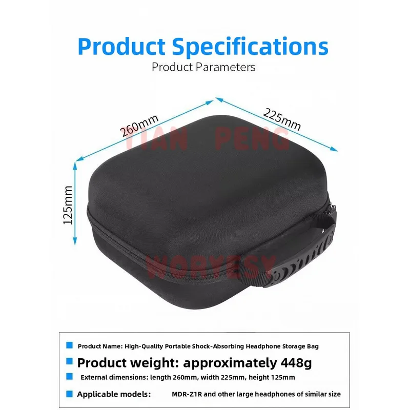 WYORESY custom tailored storage case for Sony MDR-Z1R fits over ear HiFi headphone original size and radian outline view 3