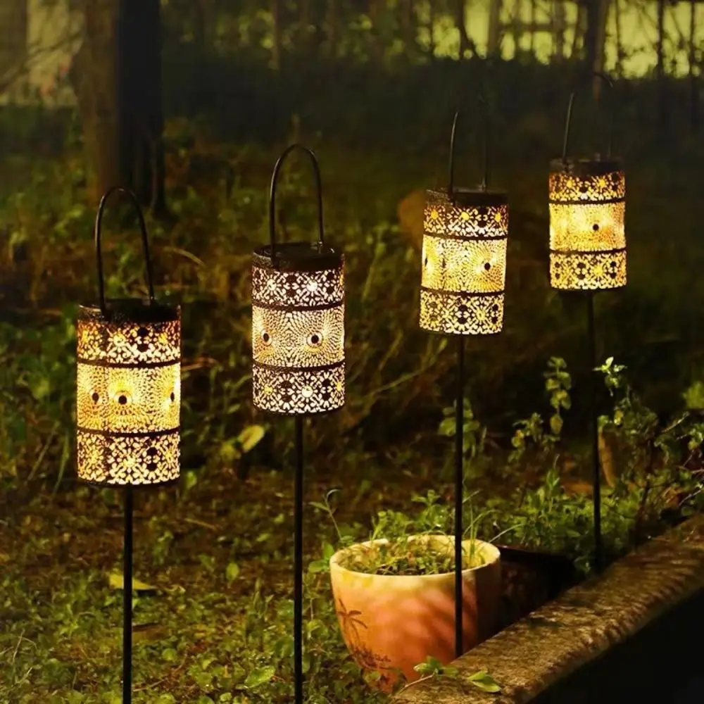 

Hanging LED Solar Night Light Retro Vintage Hollow Lantern Light Creative Waterproof Solar Projection Lamp Garden