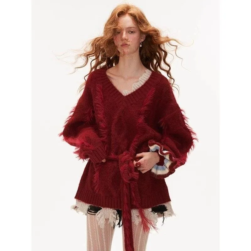 Sciarpa al collo allentata stile coreano Top twist con spalline per donna Autunno Inverno Nuovo stile maglione lavorato a maglia in stile straniero per abbigliamento esterno