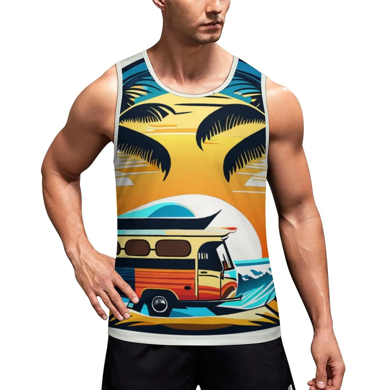 Palms Tree Summer Tank Top Ocean Summer Surf Training Tops Male Design Fashion Sleeveless Vests Plus Size 4XL 5XL